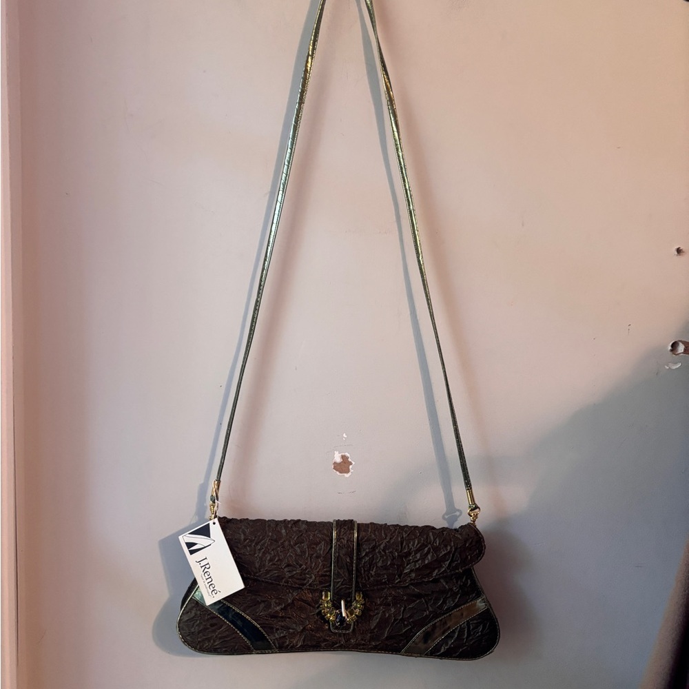 NWT J. Renee Green Shimmer Crinkle Clutch Crossbody